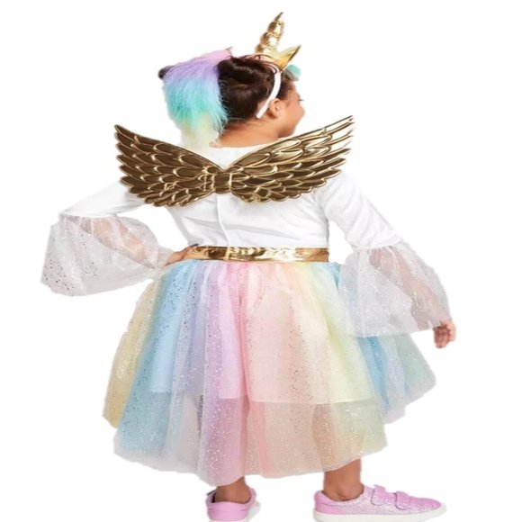 Girls Rainbow Unicorn Halloween Costume Dress with Attached Wings Sm Med Lar NWT - Picture 2 of 5